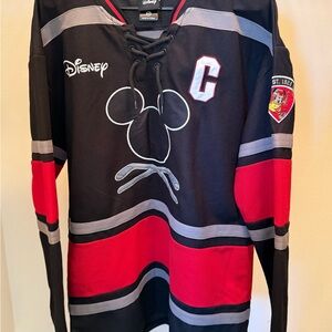Disney Black and Red Mickey Mouse Hockey Jersey - Size Medium